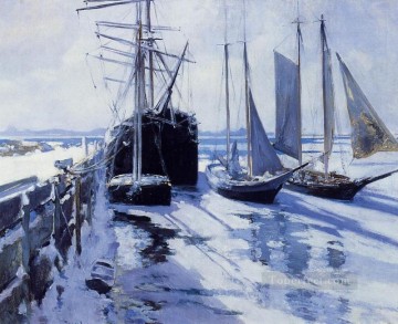  Twachtman Lienzo - Costa de Connecticut Paisaje marino impresionista de invierno John Henry Twachtman